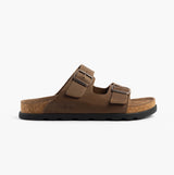 Rieker 21190-26 Mens Sandals Brown side view with dual buckles and cushioned sole.