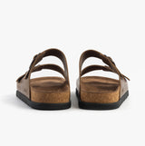 Rieker 21190-26 Mens Sandals Brown back view showing leather upper and cork sole.