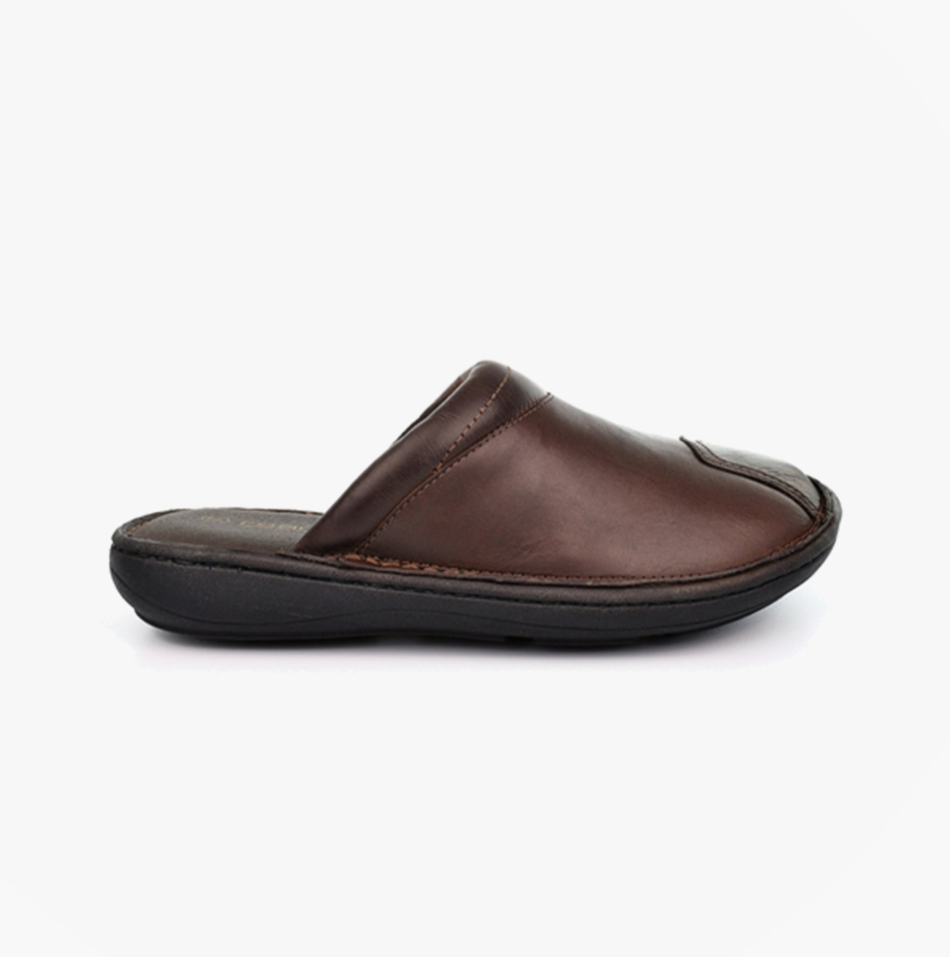 Roamers M024B Mens Padded Leather Mule Slippers Brown