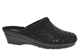 Rohde 2456-90 Womens Mules Black side view featuring wedge heel and textile upper material.