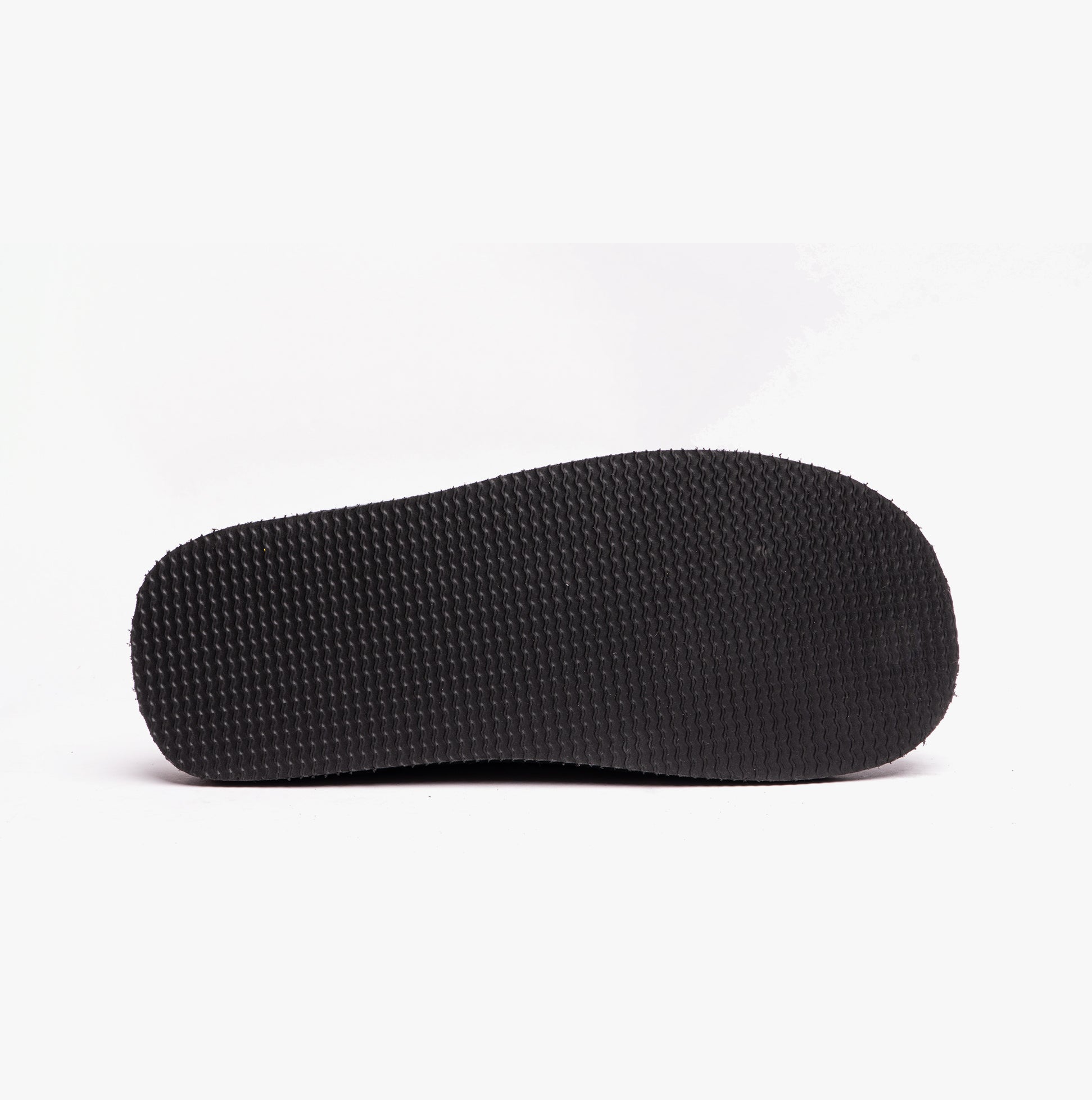 Shepherd HUGO Mens Sheepskin Mules Black sole view, showing textured EVA bottom for traction and comfort.