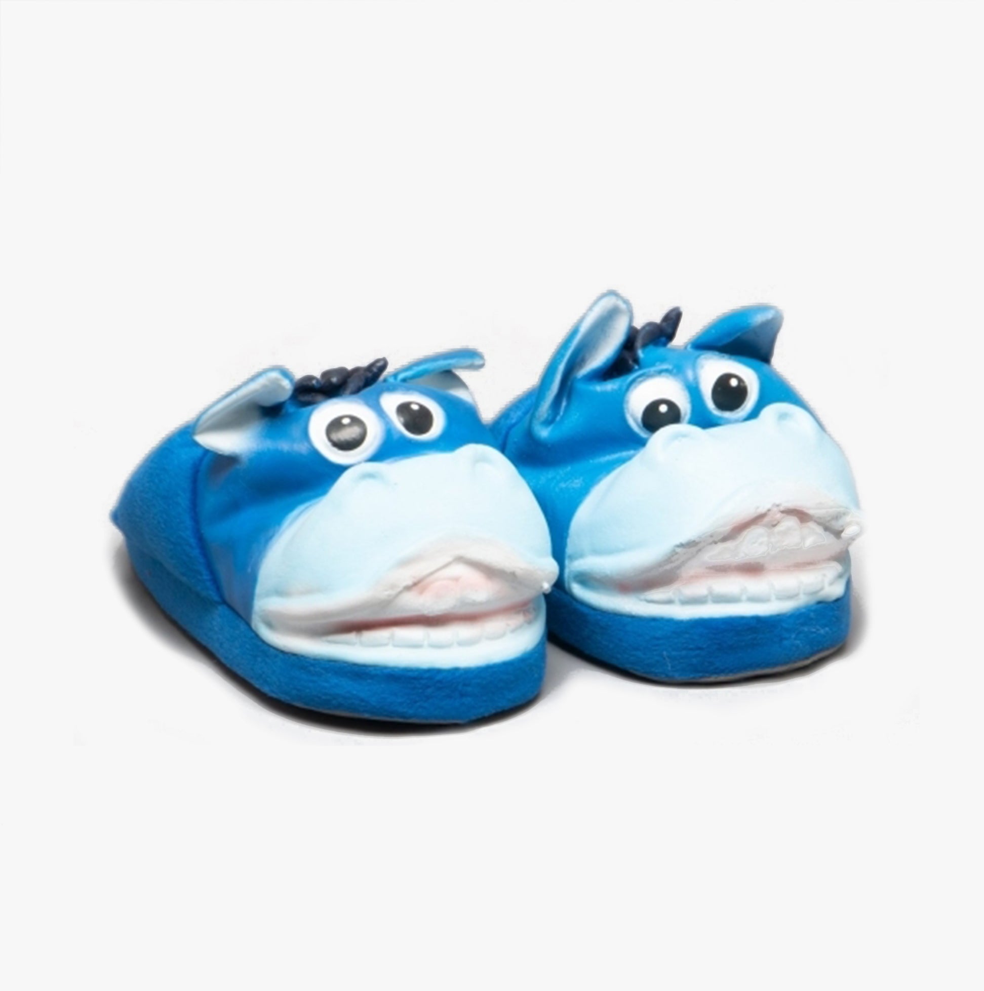 Shuperb CIUCHI Unisex Slippers Blue front view with playful animal design and round toe shape.