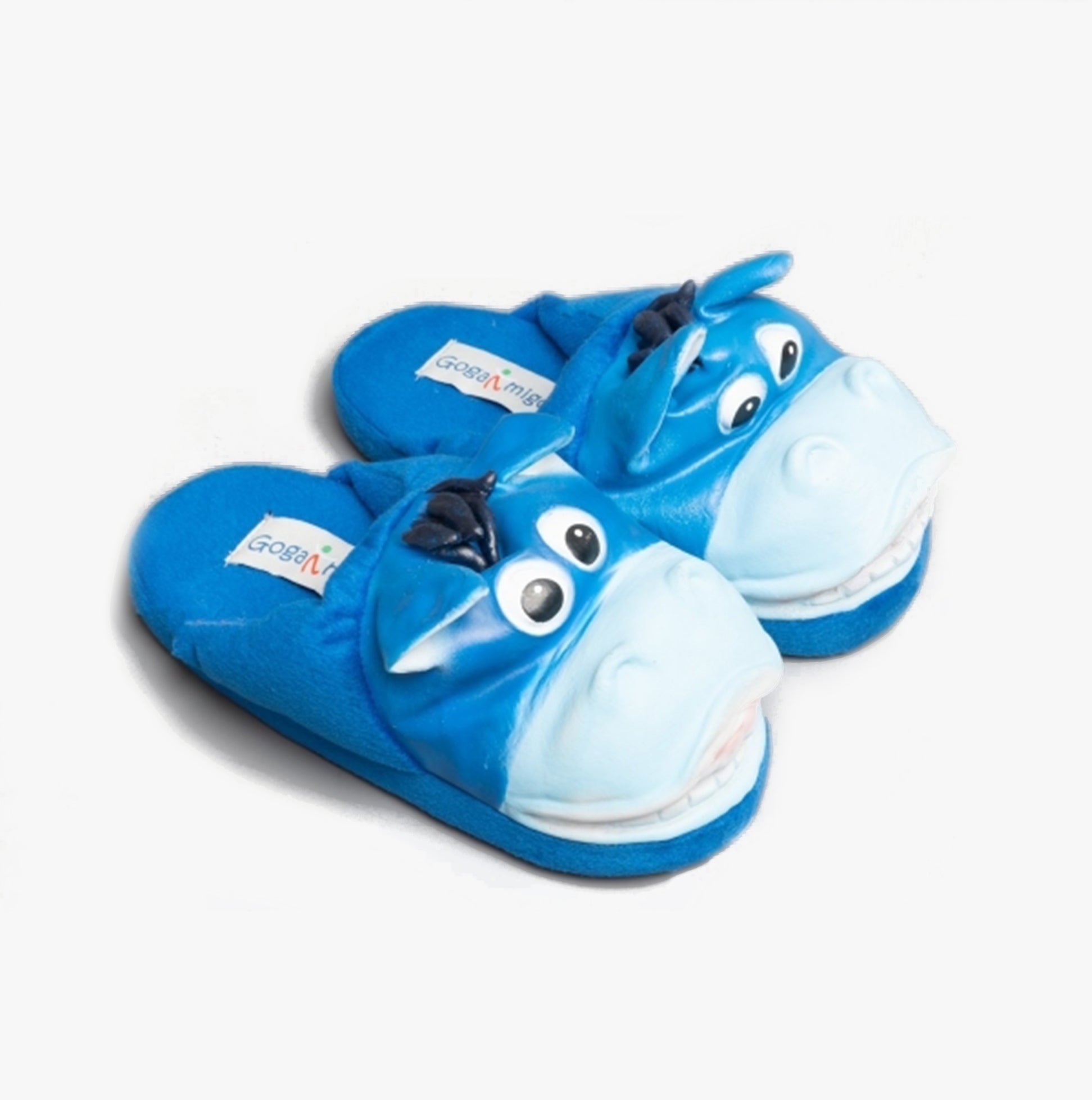 Shuperb CIUCHI Unisex Slippers Blue front view with cartoon design featuring a blue donkey face.