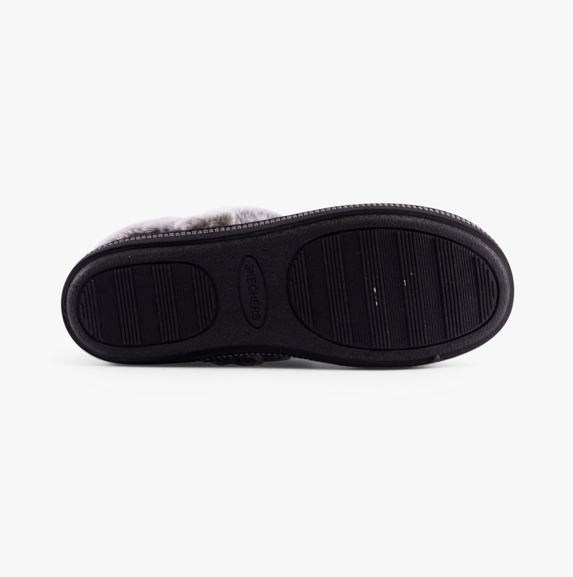 Skechers 169010/BLK COZY CAMPFIRE-FRENCH TOAST 2 Womens Slippers Black bottom view showing rubber sole.