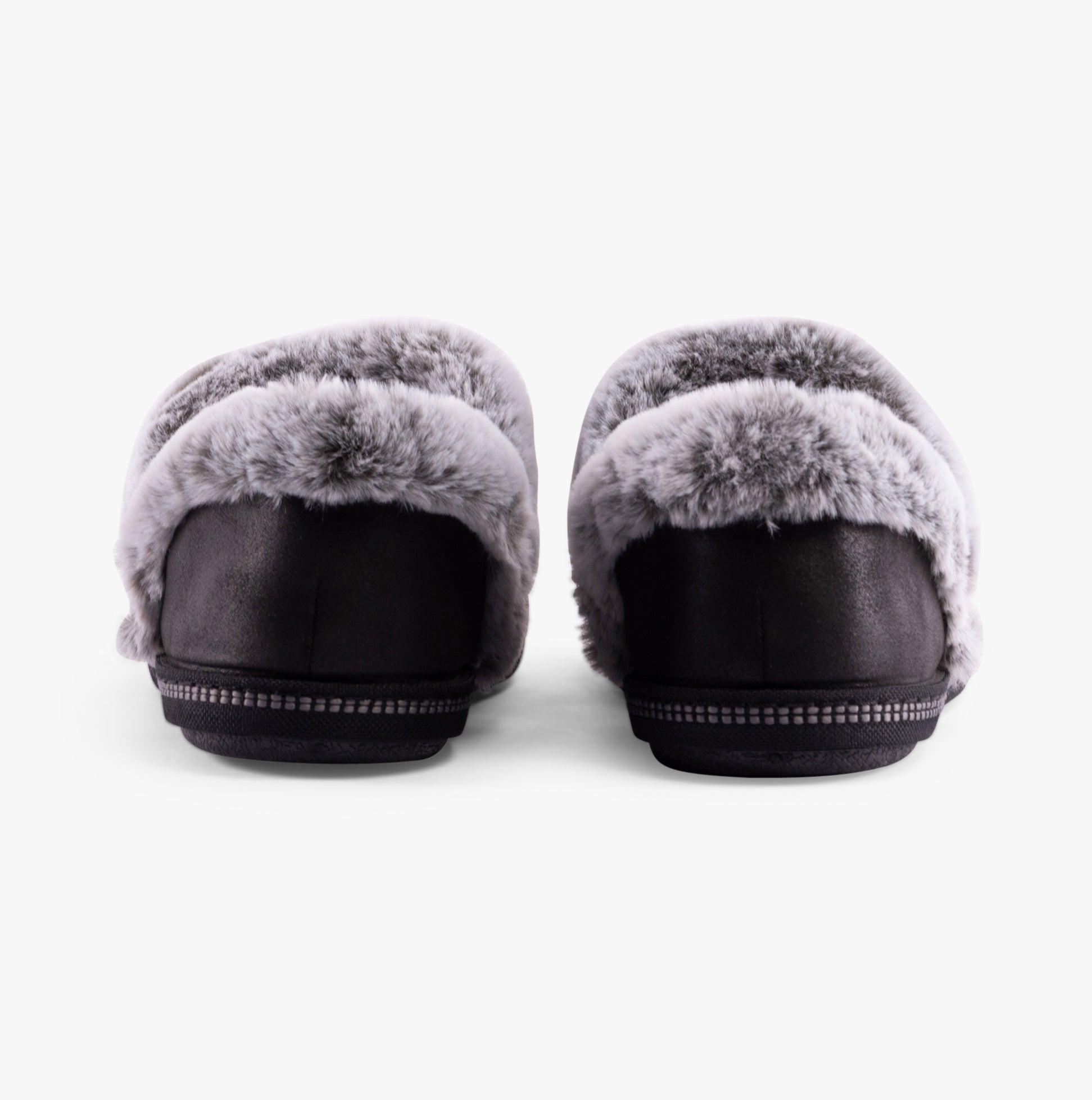 Skechers 169010/BLK COZY CAMPFIRE-FRENCH TOAST 2 Womens Slippers Black rear view with faux fur lining.