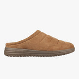 Skechers 204636/TAN MURETTE-GARVANZA Mens Slippers Tan side view showing microfibre upper and relaxed fit design.