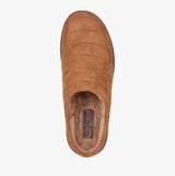 Skechers 204636/TAN MURETTE-GARVANZA Mens Slippers Tan top view showcasing the tan microfiber upper and faux fur lining.