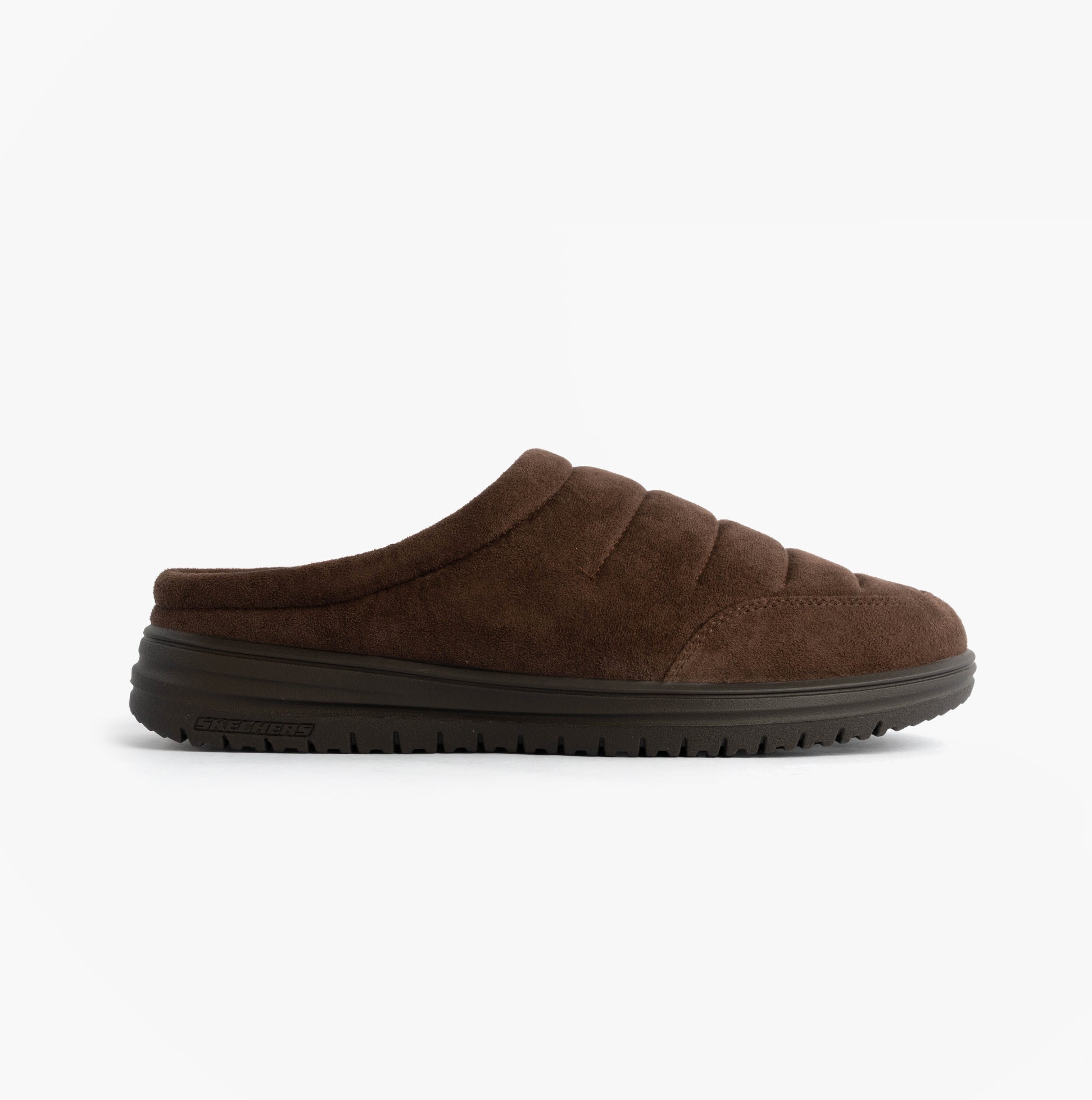Skechers 204636/CHOC MURETTE - GARVANZA Mens Slippers Chocolate side view, showing relaxed fit and round toe design.