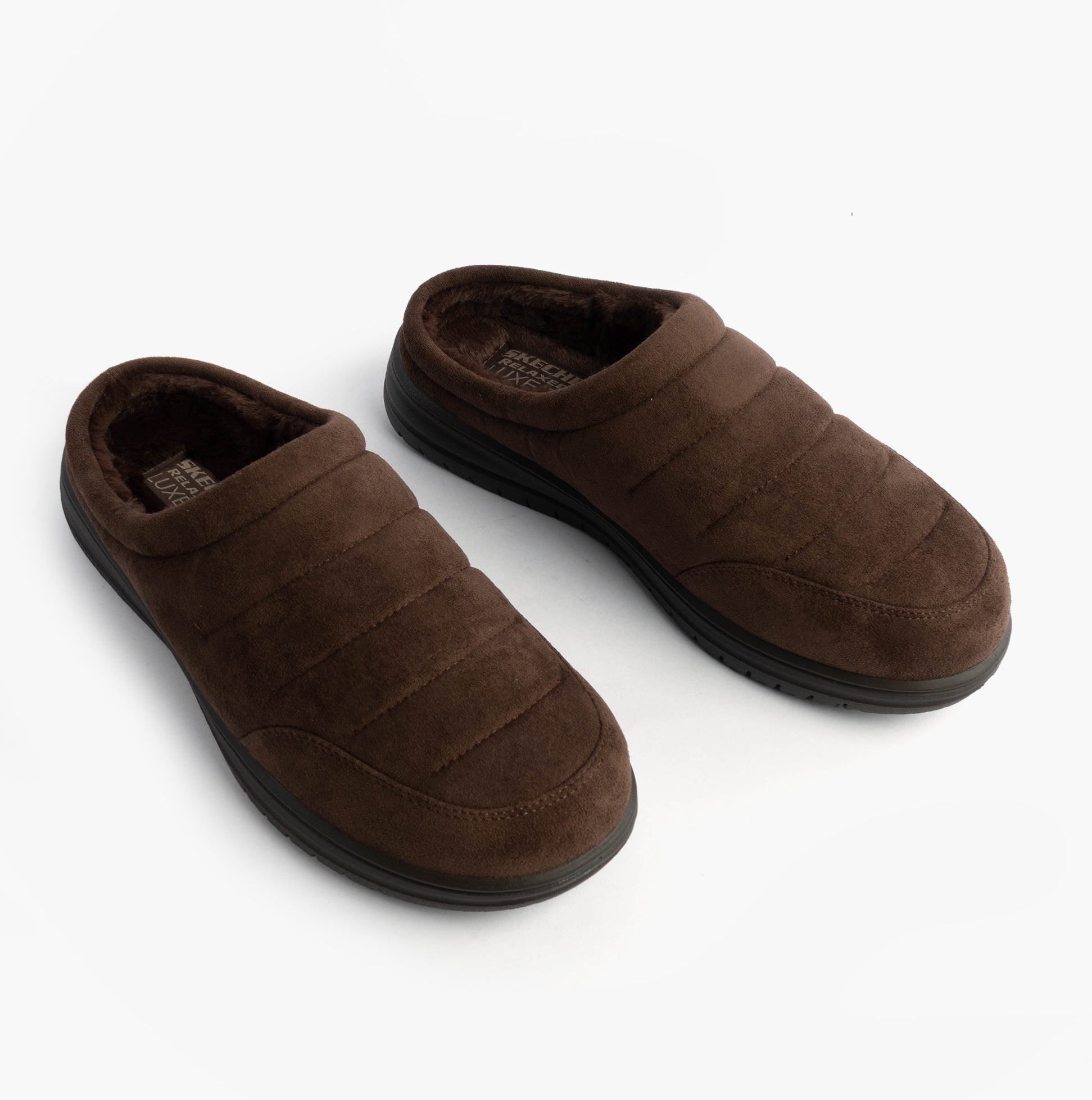 Skechers 204636/CHOC MURETTE - GARVANZA Mens Slippers Chocolate front view showing soft textile upper and slip-on design.
