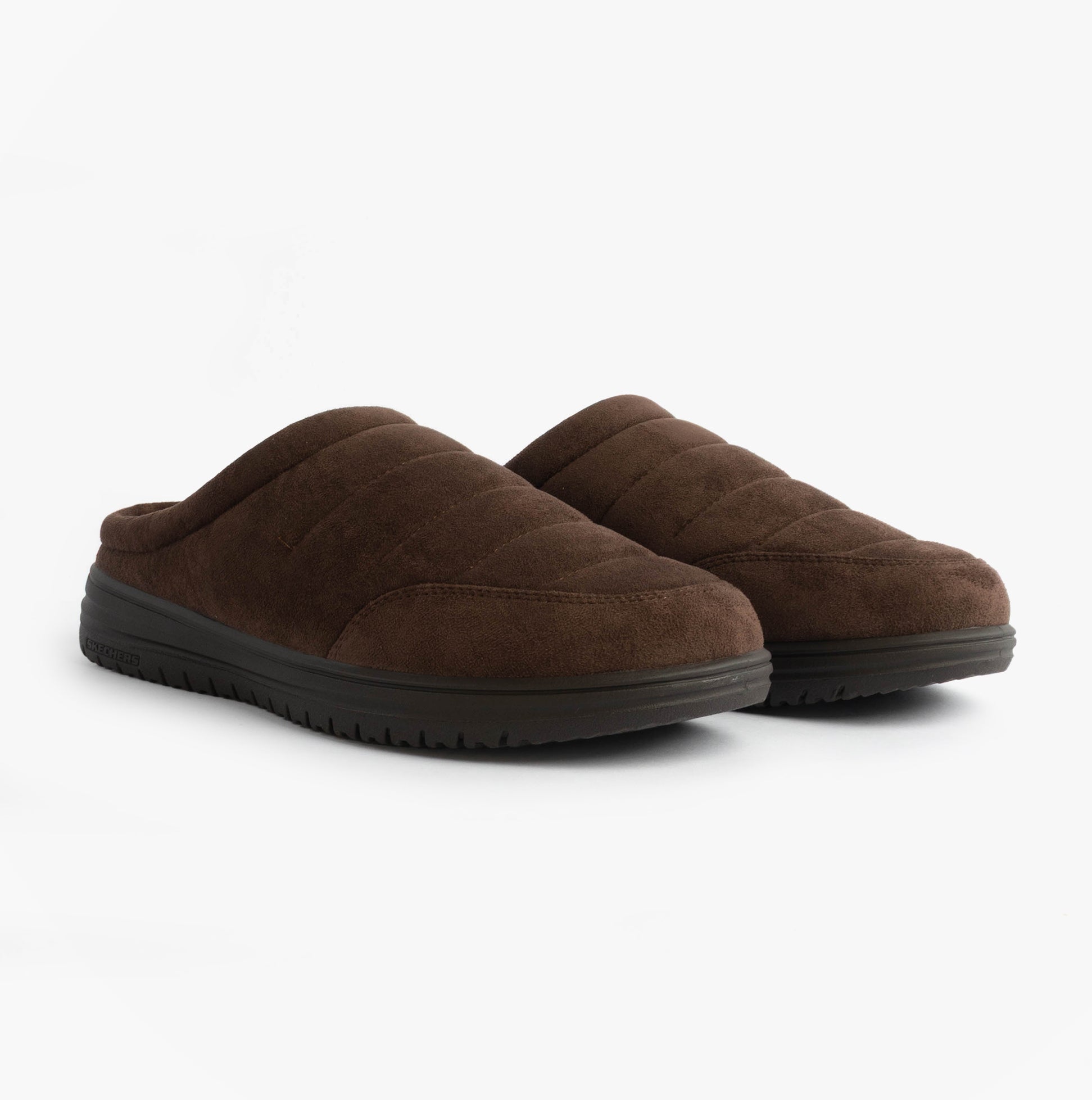 Skechers 204636/CHOC MURETTE - GARVANZA Mens Slippers Chocolate side view showing relaxed fit and slip-on design.