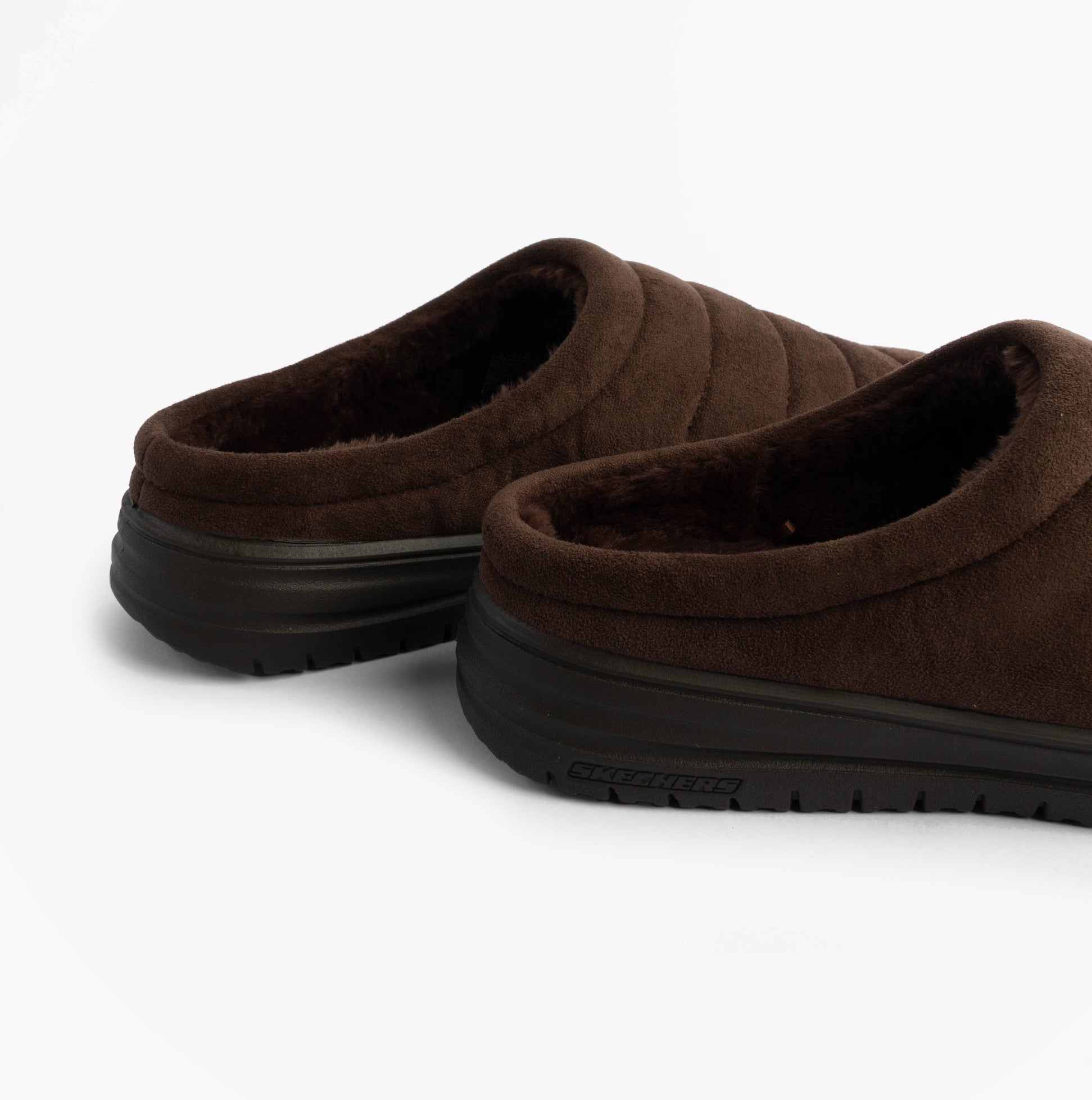 Skechers 204636/CHOC MURETTE - GARVANZA Mens Slippers Chocolate side view showing soft textile upper and relaxed fit design.