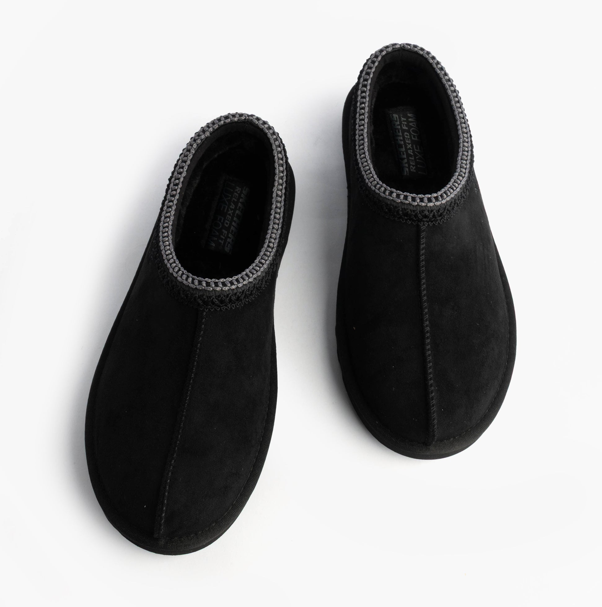 Skechers 205605/BLK RENTEN - ULRICH Mens Slippers Black top view showing soft textile upper and relaxed fit design.