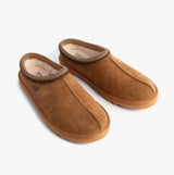 Skechers 205605/TAN RENTEN - ULRICH Mens Slippers Tan front view showing soft suede texture and slip-on design.