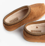 Skechers 205605/TAN RENTEN - ULRICH Mens Slippers Tan side view showing relaxed fit and luxe foam lining.