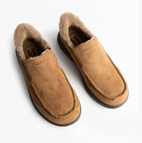 Skechers 205606/TAN MURETTE - SCOFIELD Mens Outdoor Slippers Tan top view showing suede and faux fur lining.
