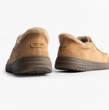 Skechers 205606/TAN MURETTE - SCOFIELD Mens Outdoor Slippers Tan rear view showcasing soft faux fur lining and slip-on design.