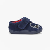 Sleepers CS269NC Boys Slippers Navy side view showing textile upper, touch fasten closure, and round toe design.