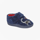 Sleepers CS269NC Boys Slippers Navy side view showing full slippers with soft textile upper and round toe.
