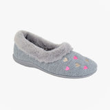 Sleepers DAISY Womens Full Slippers Slippers Grey side view showing heart patterns and plush lining