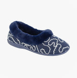 Sleepers DEETA Womens Full Slippers Slippers Navy side view with textured upper and soft lining.