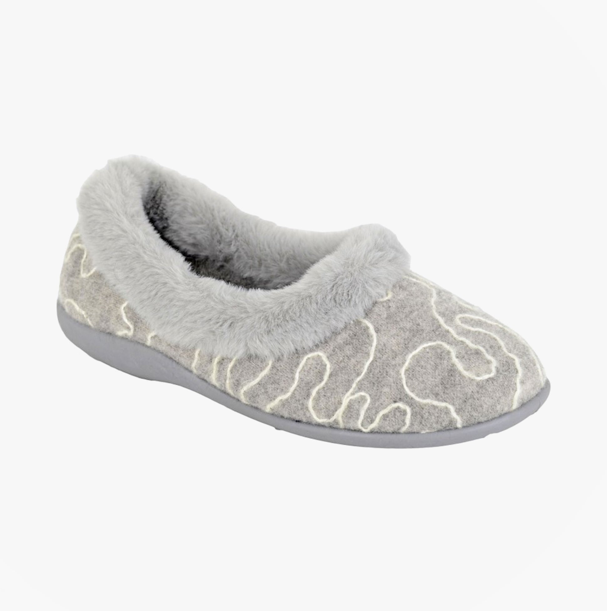 Sleepers DEETA Womens Full Slippers Slippers Grey side view showing comfort and soft textile upper.