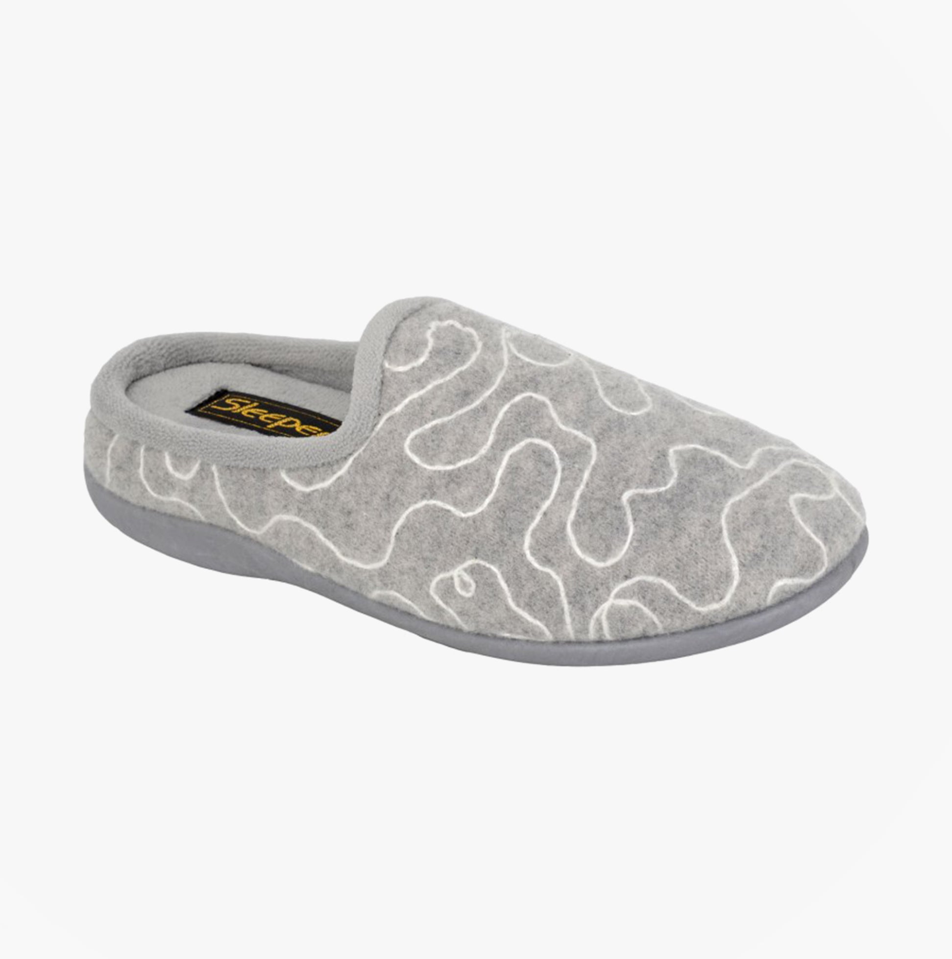 Sleepers TAMMY Womens Mules Slippers Grey side view showcasing the comfortable design and round toe shape.