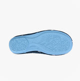 Sleepers ARIA Womens Full Slippers Slippers Navy Blue bottom view of the sole with floral pattern and textured surface.