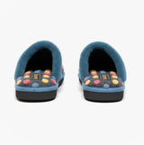 Sleepers DONNA Womens Mule Slippers Blue back view with colorful polka dots and rounded toe design.