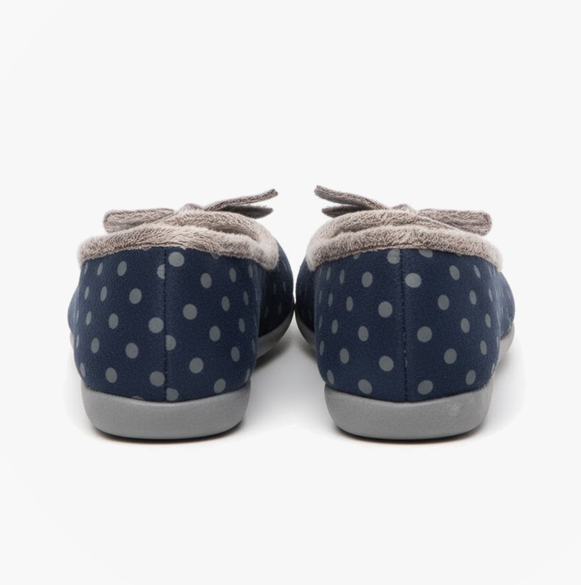 Sleepers LOUISE Womens Full Slippers Navy rear view showing polka dot design and soft lining.