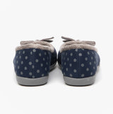 Sleepers LOUISE Womens Full Slippers Navy rear view showing polka dot design and soft lining.