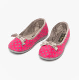Sleepers LOUISE Womens Full Slippers Pink side view with polka dots and bow detail