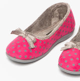 Sleepers LOUISE Womens Full Slippers Pink side view with polka dots and bow detail