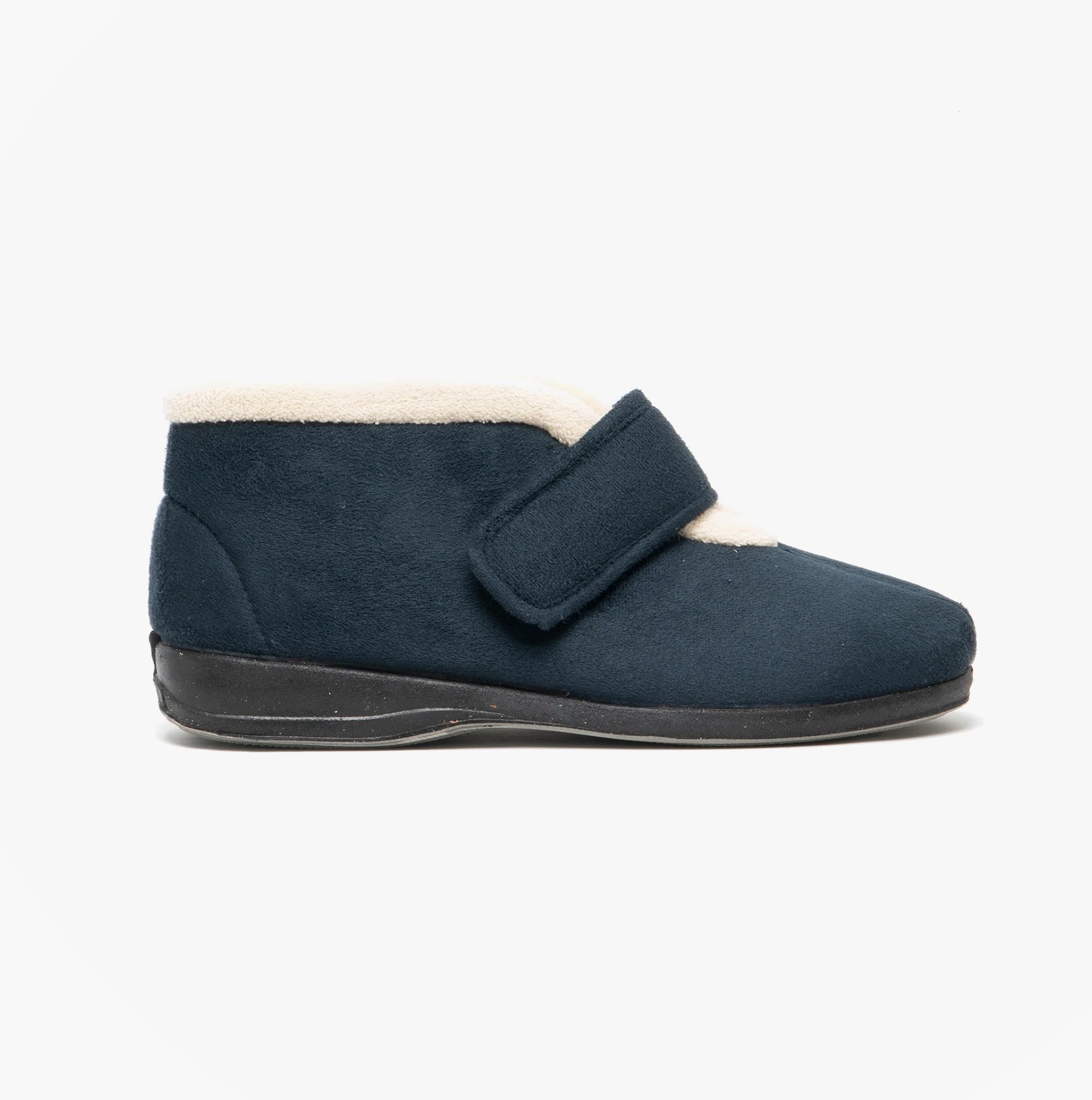 Sleepers AMELIA Womens Boot Slippers Navy side view with synthetic upper and warm lining