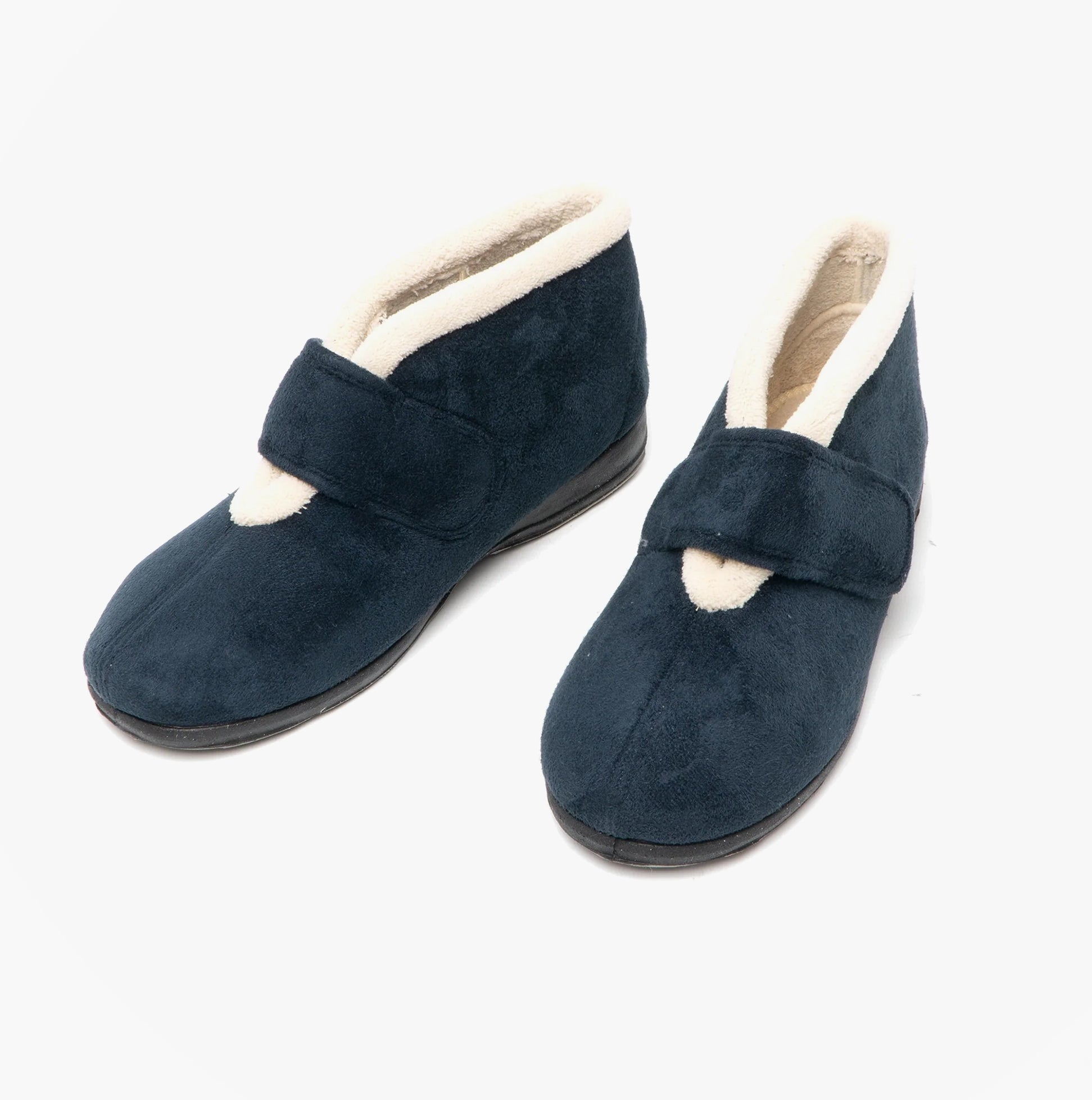 Sleepers AMELIA Womens Boot Slippers Navy side view showing touch fasten design and warm lining.