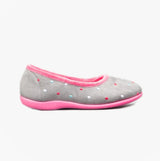 Sleepers ISLA Womens Full Slippers Grey/Fuchsia side view with polka dots and pink sole.