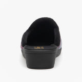 Sleepers KIMBERLY Womens Mule Slippers Black Multi back view showing soft lining and rounded toe, flat heel design.