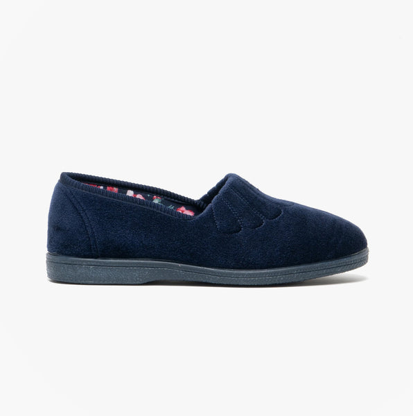Sleepers Women's Wide Fitting Slippers - Fan Stitch Design, Navy Blue, Size 9 US