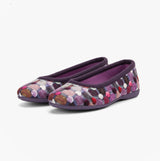 Sleepers SAMIRA Womens Polka Dot Velour Lined Ballet Slippers Purple/Multi side view showcasing vibrant polka dot design.