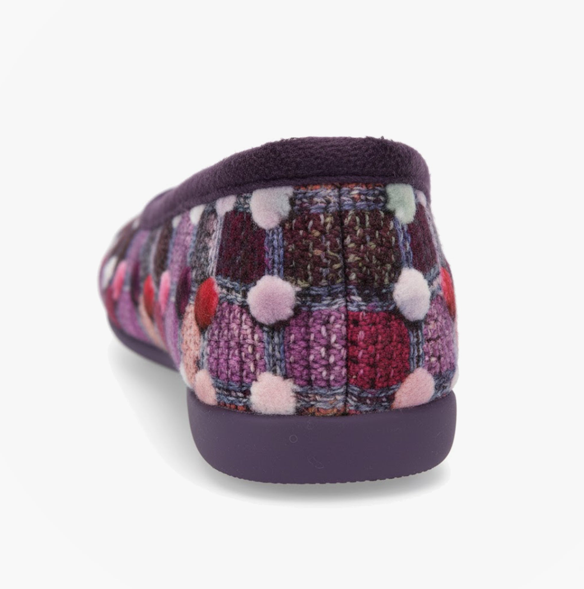Sleepers SAMIRA Womens Polka Dot Velour Lined Ballet Slippers Purple/Multi rear view showcasing the vibrant polka dot design.