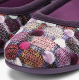 Sleepers SAMIRA Womens Polka Dot Velour Lined Ballet Slippers Purple/Multi close-up detail view of patterned fabric and rounded toe.