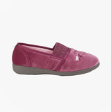 Sleepers INEZ Womens Full Slippers Heather side view featuring soft textile upper and flat rubber sole.