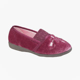 Sleepers INEZ Womens Full Slippers Heather side view in burgundy, featuring slip-on design and comfortable fit.