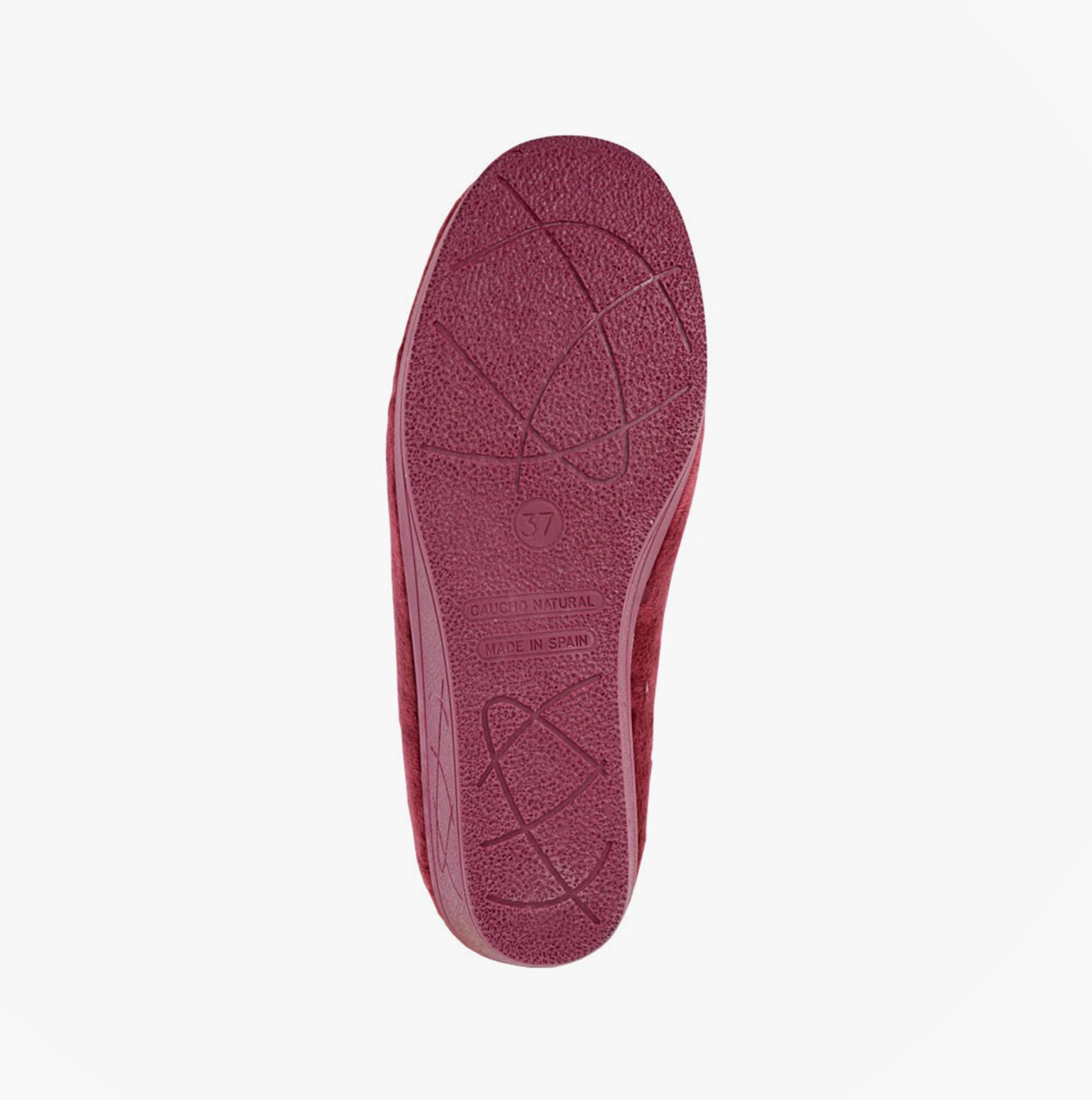 Sleepers DAWN Womens Full Slippers Slippers Burgundy/Ocelot bottom view of rubber sole