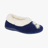 Sleepers NIKKI Womens Full Slippers Slippers Navy side view showing soft felt upper and warm lining.