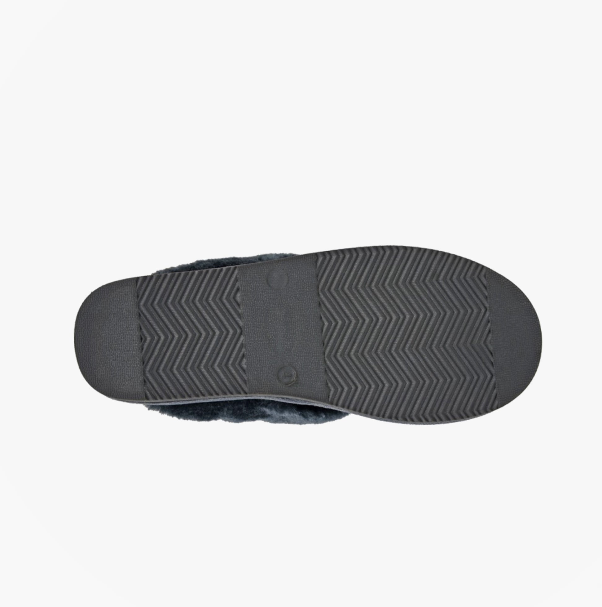 Sleepers JULIET Womens Fur Cuff Sparkle Mules Silver bottom view showcasing rubber sole and tread design.