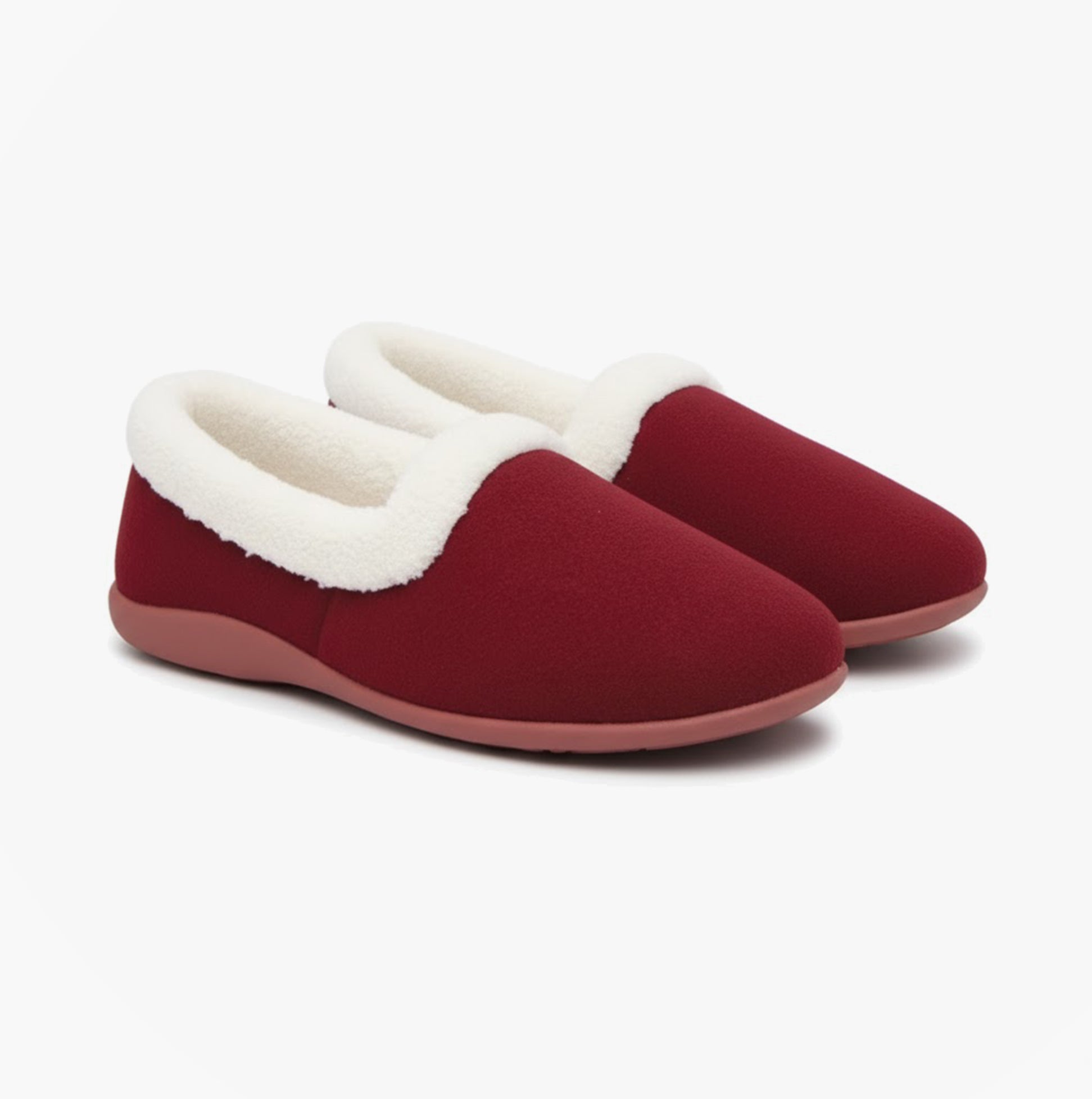 Sleepers SANDIE Womens Collared Full Slippers Wine side view showing textile upper and warm lining.