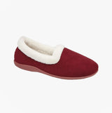 Sleepers SANDIE Womens Collared Full Slippers Wine side view showcasing the soft textile upper and warm lining.