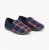 Sleepers JIM Navy Check Velour Twin Gusset Slipper