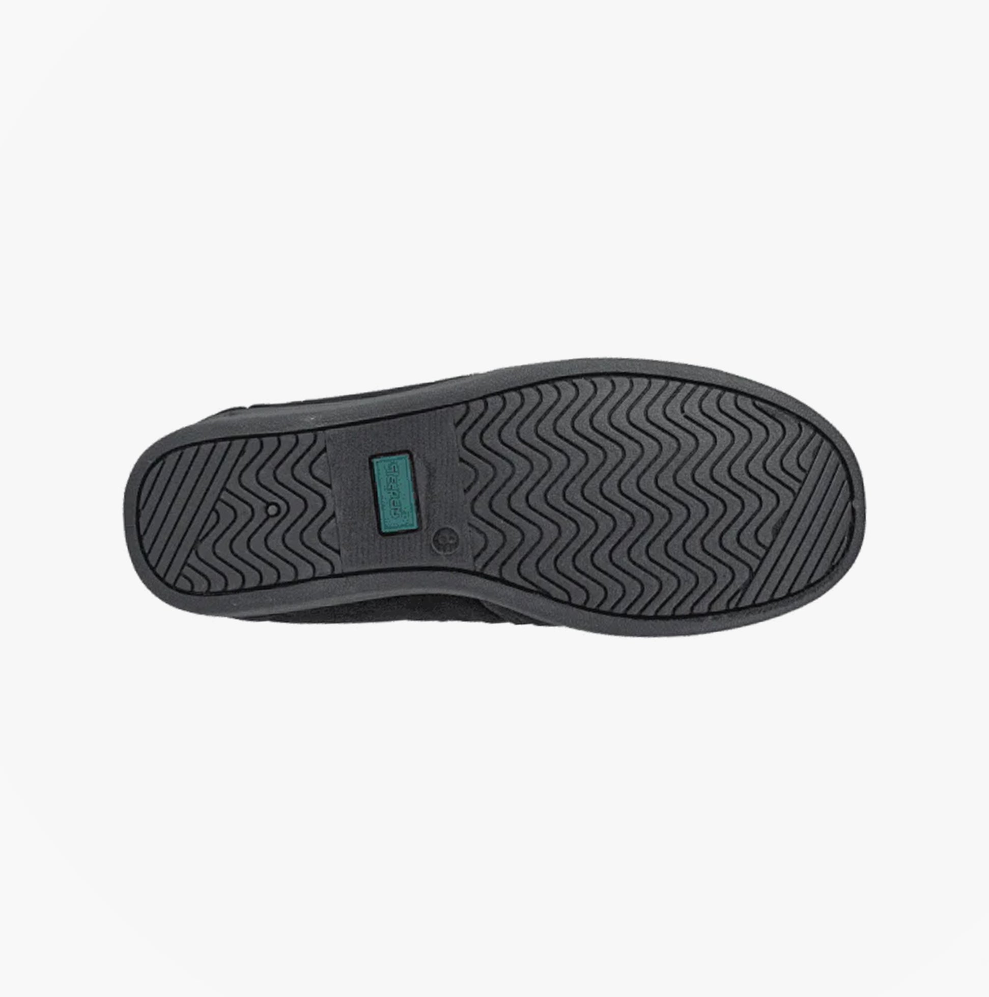 Sleepers WILSON Mens Twin Gusset Slipper Black Plush Velour sole view showcasing rubber material and texture.