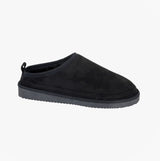 Sleepers DAVID Mens Mules Slippers Black side view showcasing suede upper and faux fur lining.